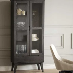 Outlet Dunkelbraune Vitrine Bull Vitrinenschrank|Wohnzimmervitrinen