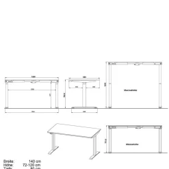 Höhenverstellbarer Schreibtisch Abby*Pharao24 New