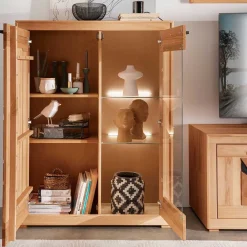 Outlet Highboard Vitrine Olmedo Massivholzmöbel|Wohnzimmerschrank