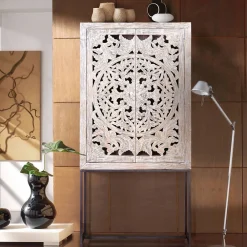 Online Holzschrank massiv Annatto Vitrinenschrank