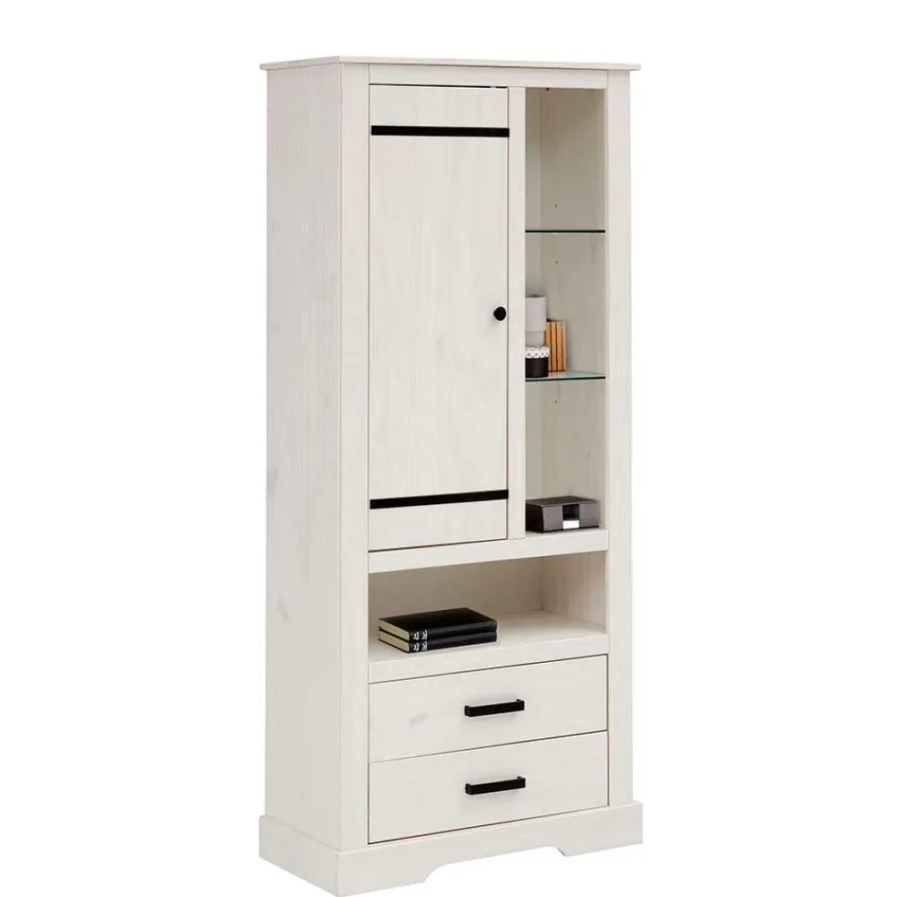 Discount Kiefernschrank Siluzia Vitrinenschrank