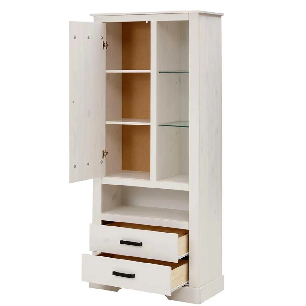 Discount Kiefernschrank Siluzia Vitrinenschrank