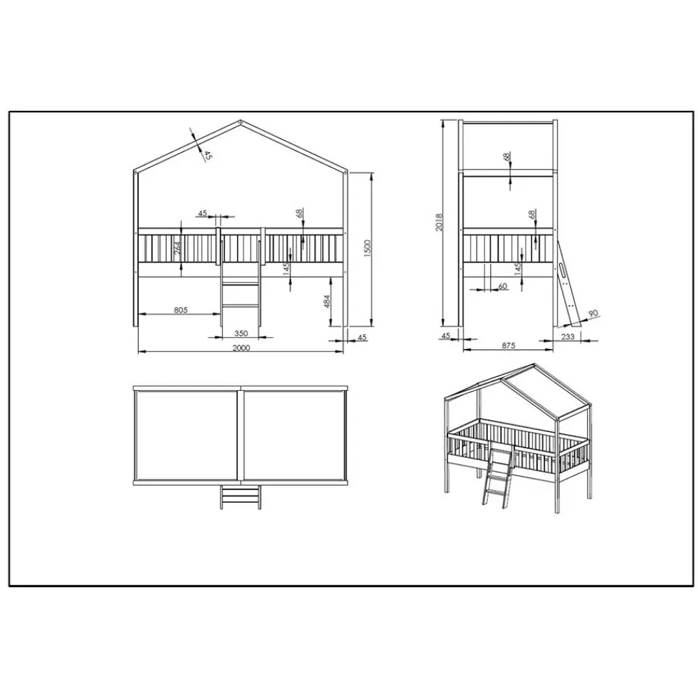 Discount Kinder Hausbett mit Leiter Comi Kinder Kinderbetten|Kinderhochbetten