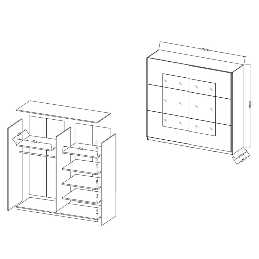 Clearance Kleiderschrank Schiebetüren Romona Jugendkleiderschrank|Schiebetürenschränke