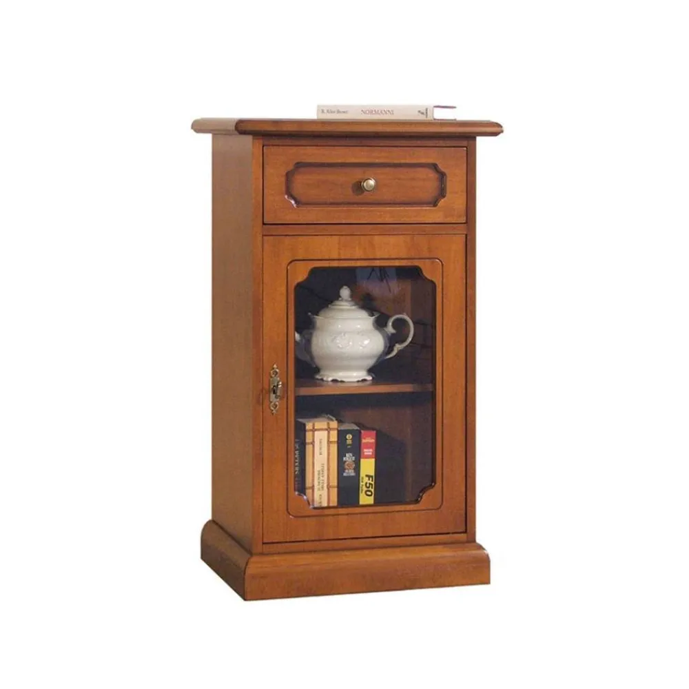 Clearance Kommode mit Glastür Cadruna Massivholz Kommoden|Hochkommoden