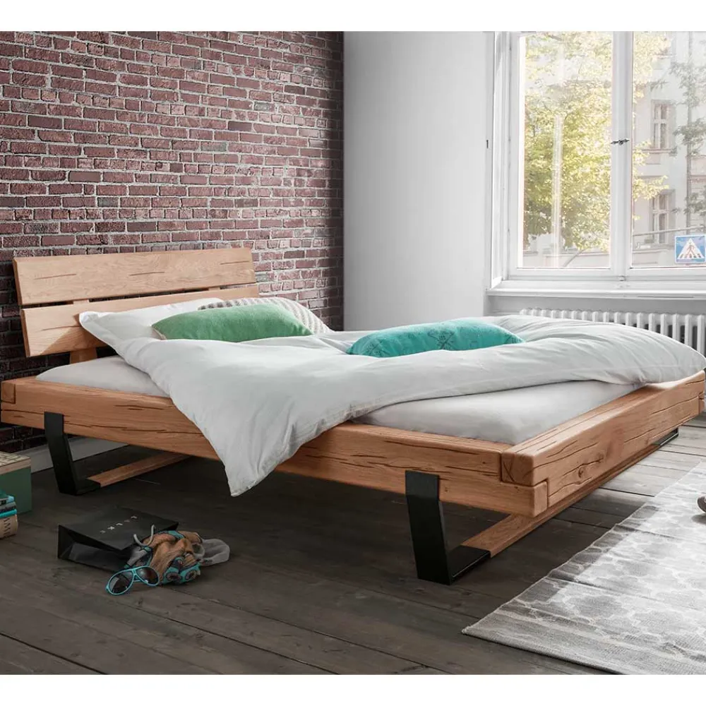 Landhaus Balken Bett massiv Linie*Pharao24 Online