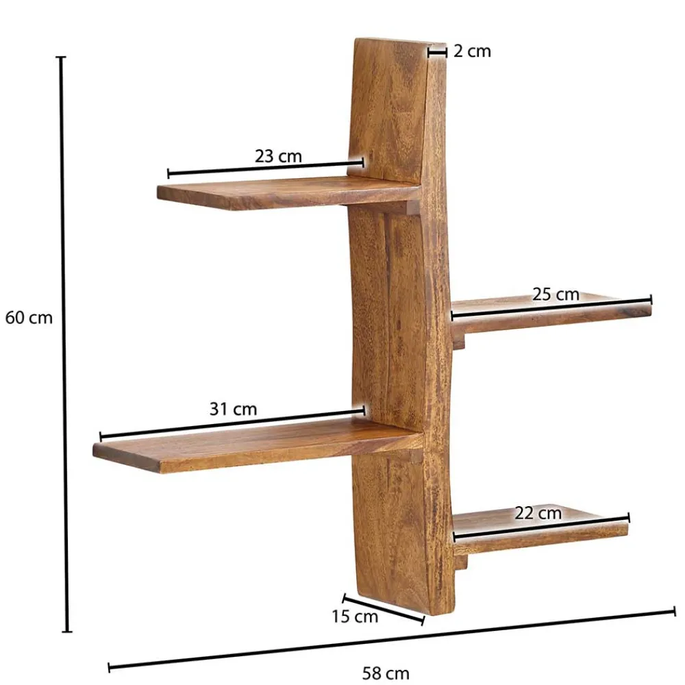 Outlet Massivholz Sheesham Regal Ulma Hängeregale|Wohnzimmerregale