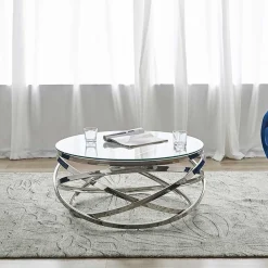 Outlet Runder Design Couchtisch Woodna Glastische