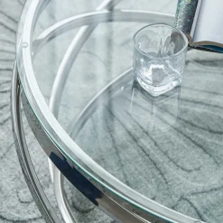 Outlet Runder Design Couchtisch Woodna Glastische