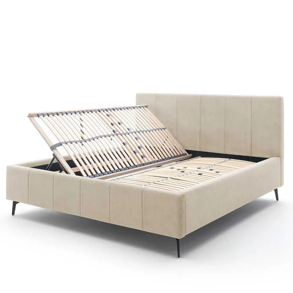 Best Velours Polsterbett Beige Sonna Doppelbetten|Funktionsbetten