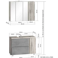 New Waschplatz Set mit LED Fregato Badmöbel Sets
