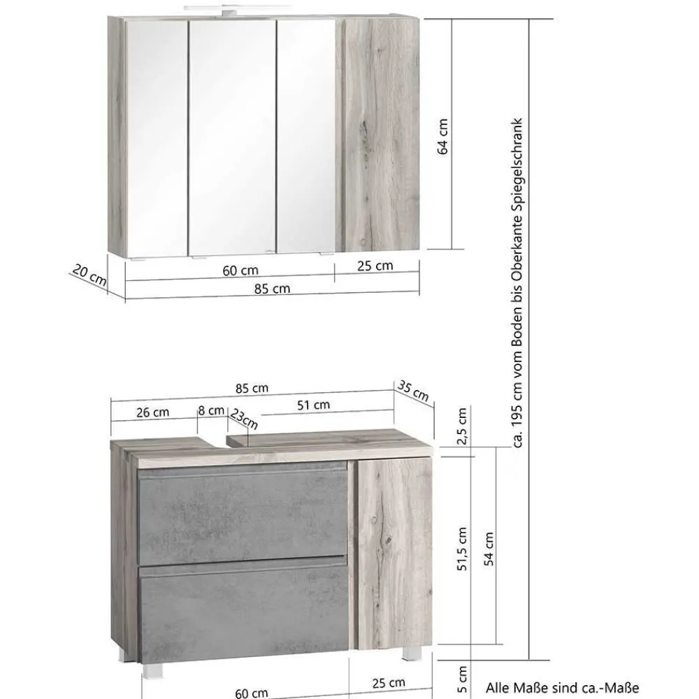 New Waschplatz Set mit LED Fregato Badmöbel Sets