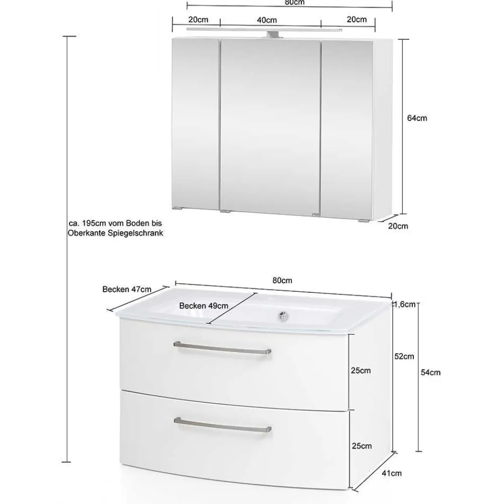 Discount Waschtisch und Spiegelschrank Isdrina Badmöbel Sets