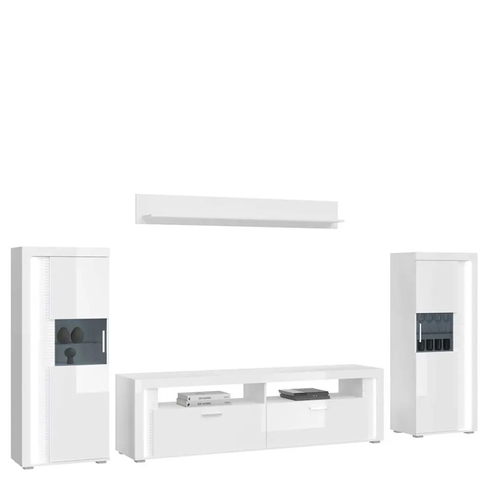 Best Weiße Wohnzimmer Anbauwand Countrys Moderne Wohnwände|Hochglanz Wohnwände