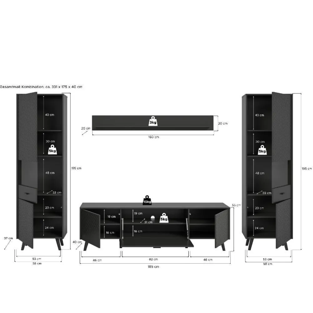 Online Wohnwand modern Ratisca Moderne Wohnwände|Wohnwand 300 Cm