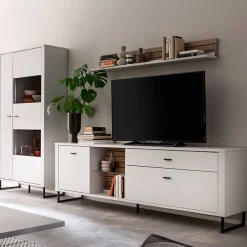 New Wohnwand weiß modern Polar Wohnzimmerschrank|Wohnwand 300 Cm