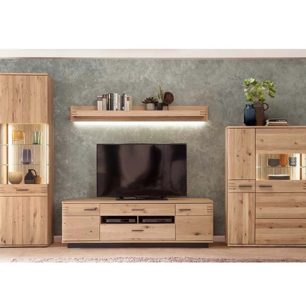 Outlet Wohnzimmer Anbauwand Wupnia Wohnwand 350 Cm|Massivholz Wohnwände