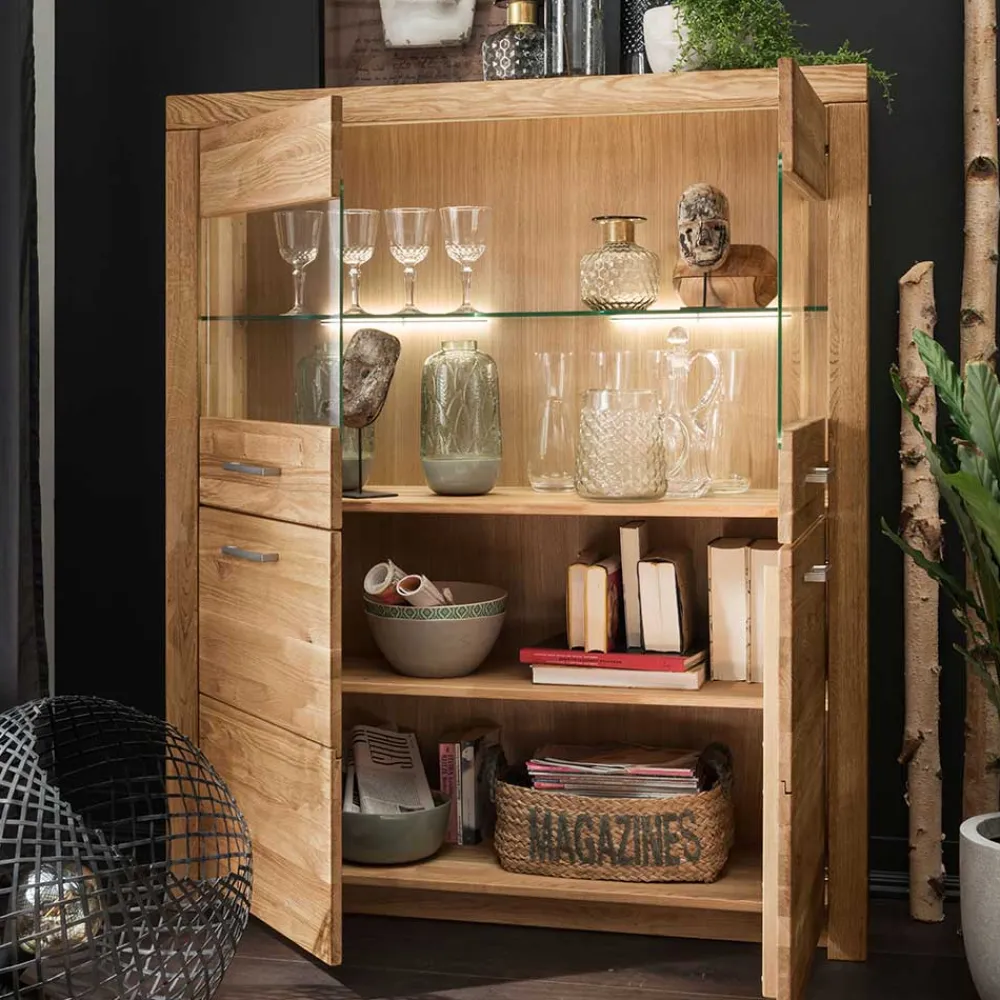 Wohnzimmer Highboard Wildeiche Divrina Wohnzimmerkommoden|Vitrinenschrank