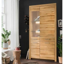 Wohnzimmer Vitrinenschrank Divrina Massivholzmöbel|Wohnzimmerschrank