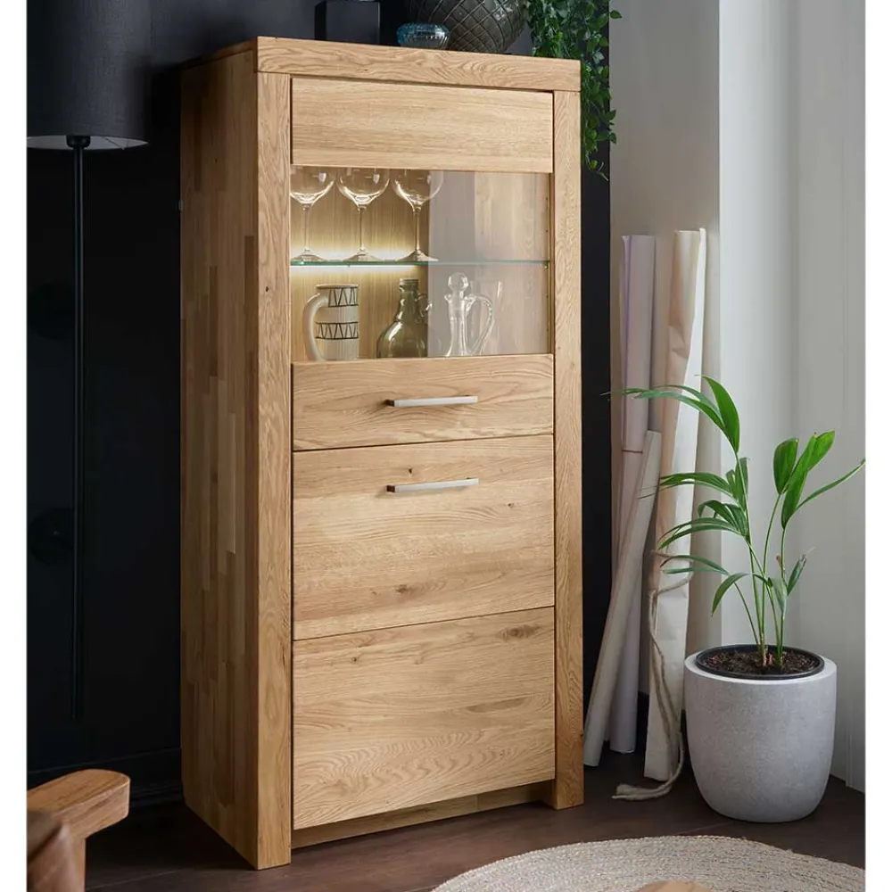 New Wohnzimmervitrine Wildeiche Divrina Massivholzmöbel|Vitrinenschrank